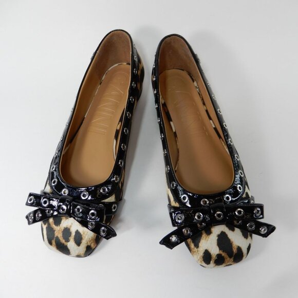 GANNI Grommet Bow Ballet Flats Leopard Print - Picture 6 of 15